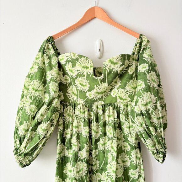 Zara Floral Off The Shoulder Cotton Poplin Maxi Dress Green Size Small - Picture 7 of 11